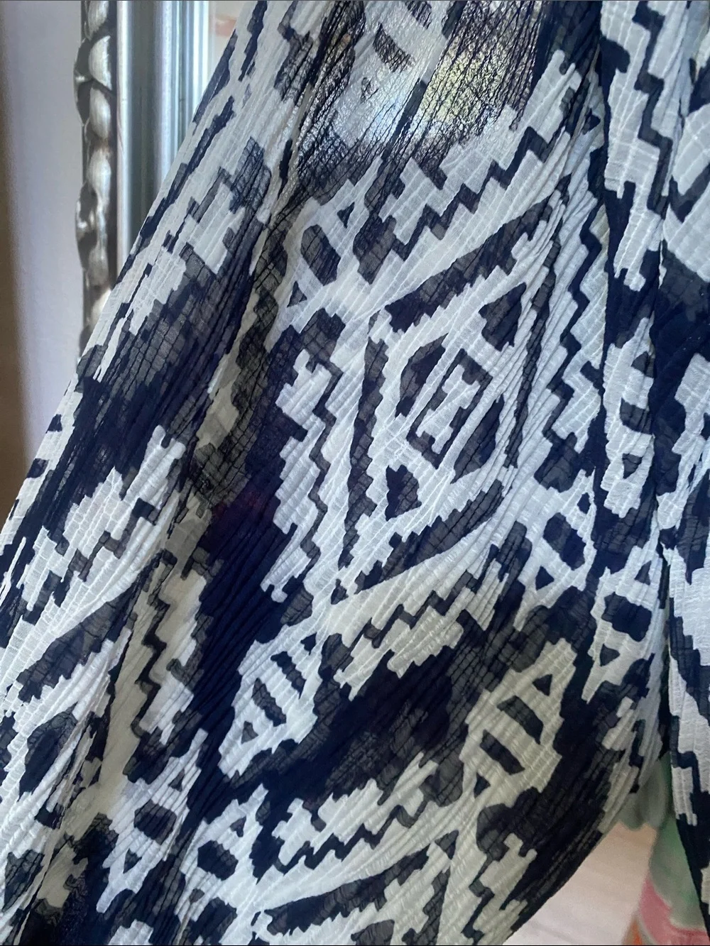Tory Burch Navy and White Printed Maxi Dress with Tassel Tie